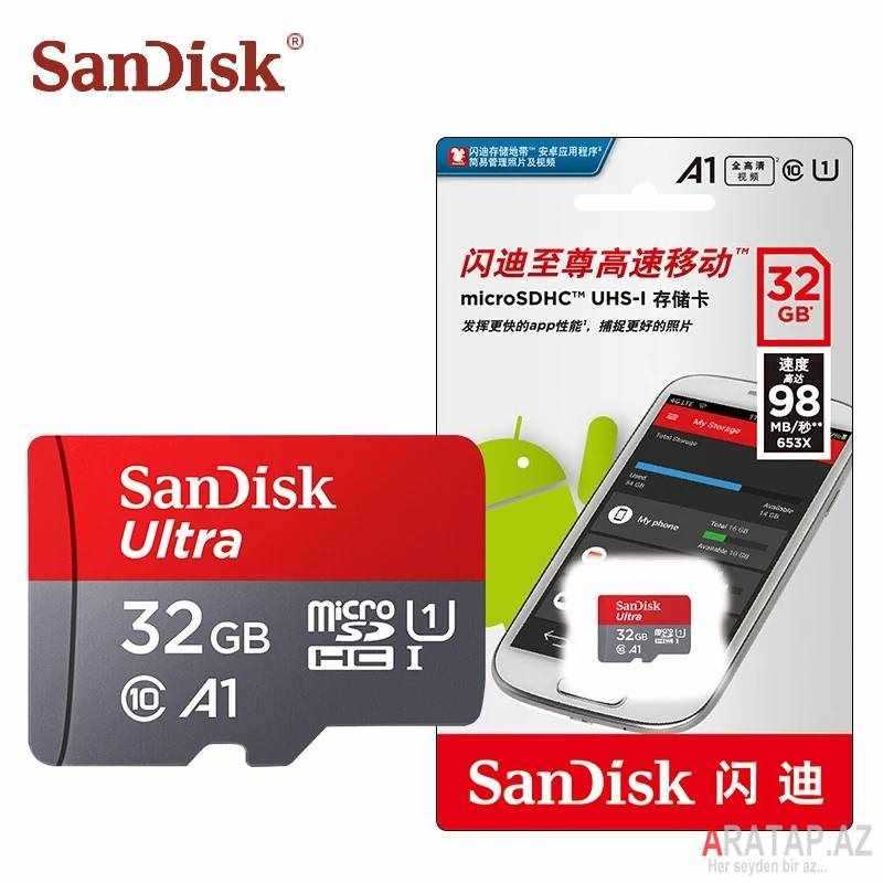 Sandisk 32 Gb Micro Sd Yaddas karti Telefon ucun Suret - 80 Mb / San