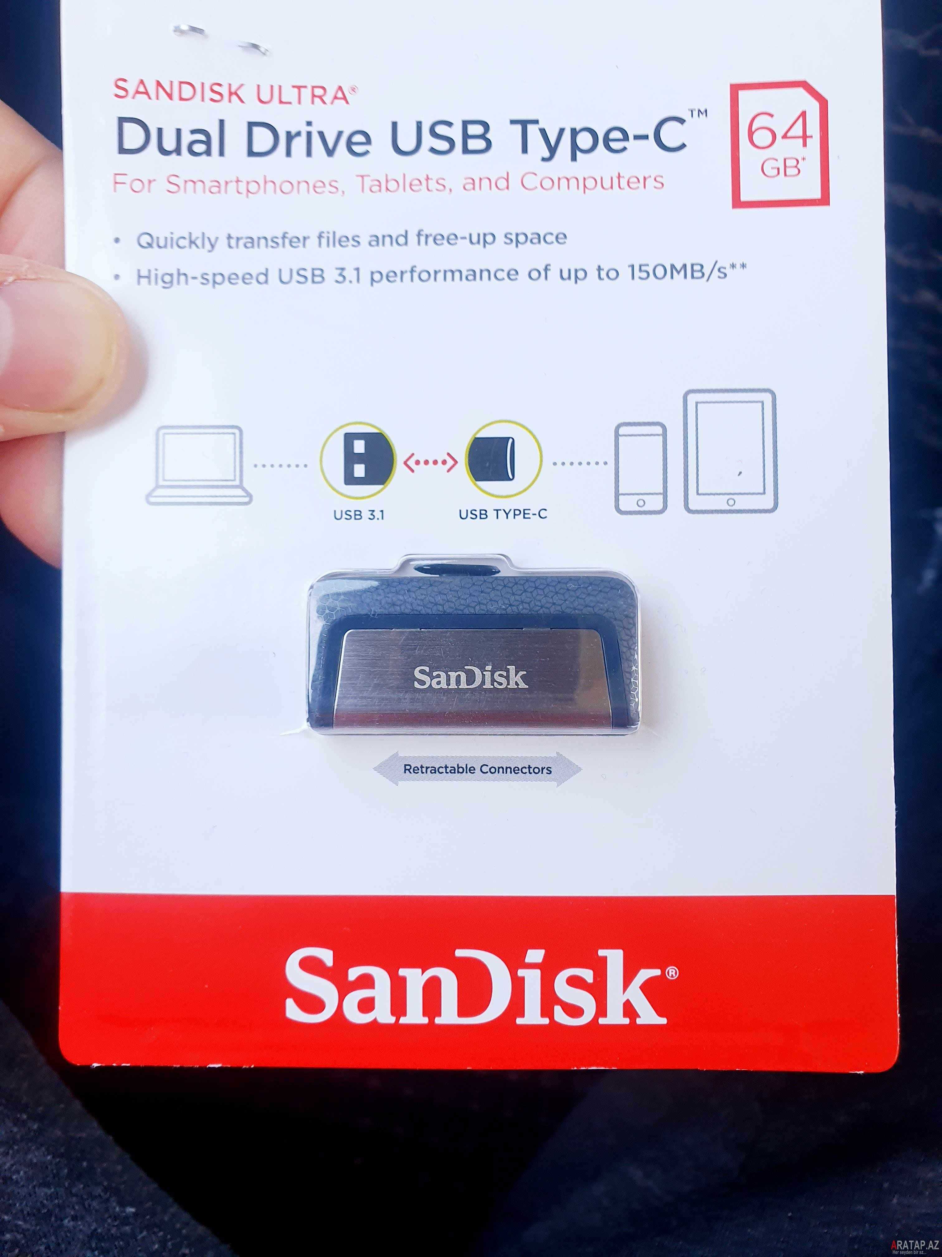 Sandisk 64 Gb Type C  Usb 3.1 Flaskart Telefon ucun Flashkart