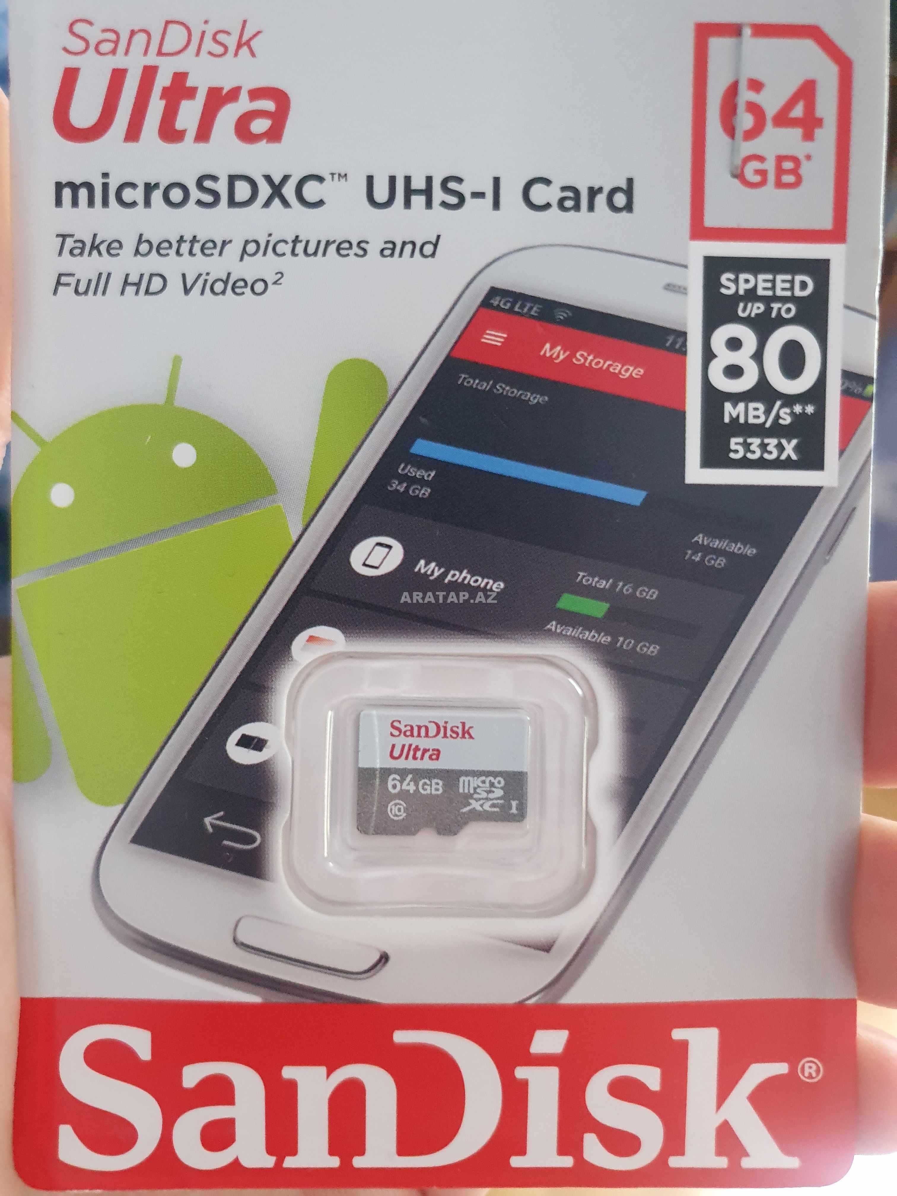 Sandisk 64 Gb Mikro yaddaş kartı telefon üçün
