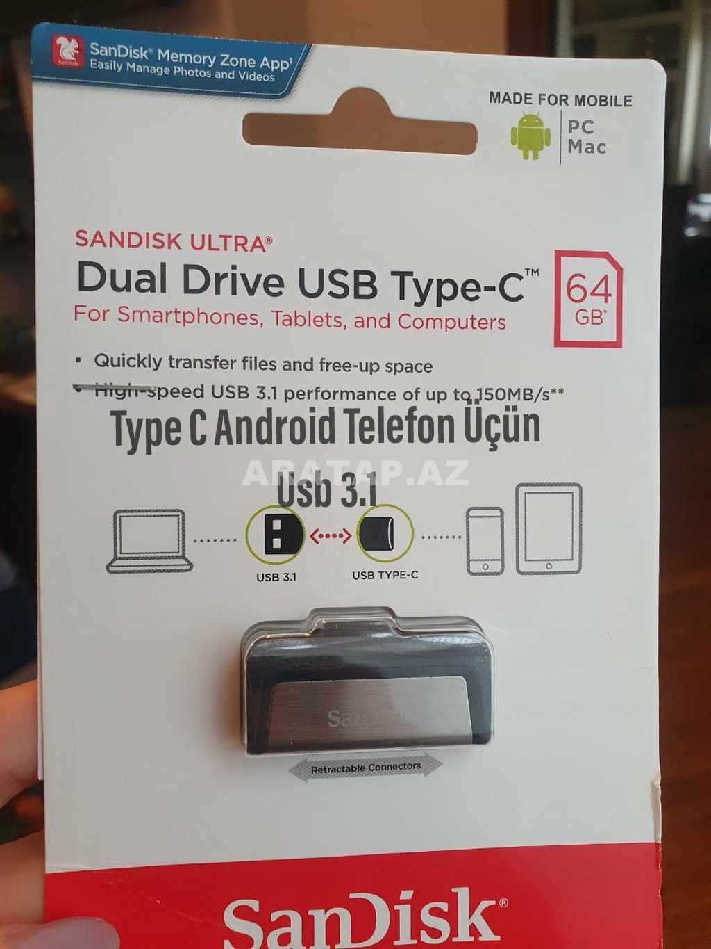 Sandisk 64 Gb Usb 3.1 Type C Flaskart Telefon ucun