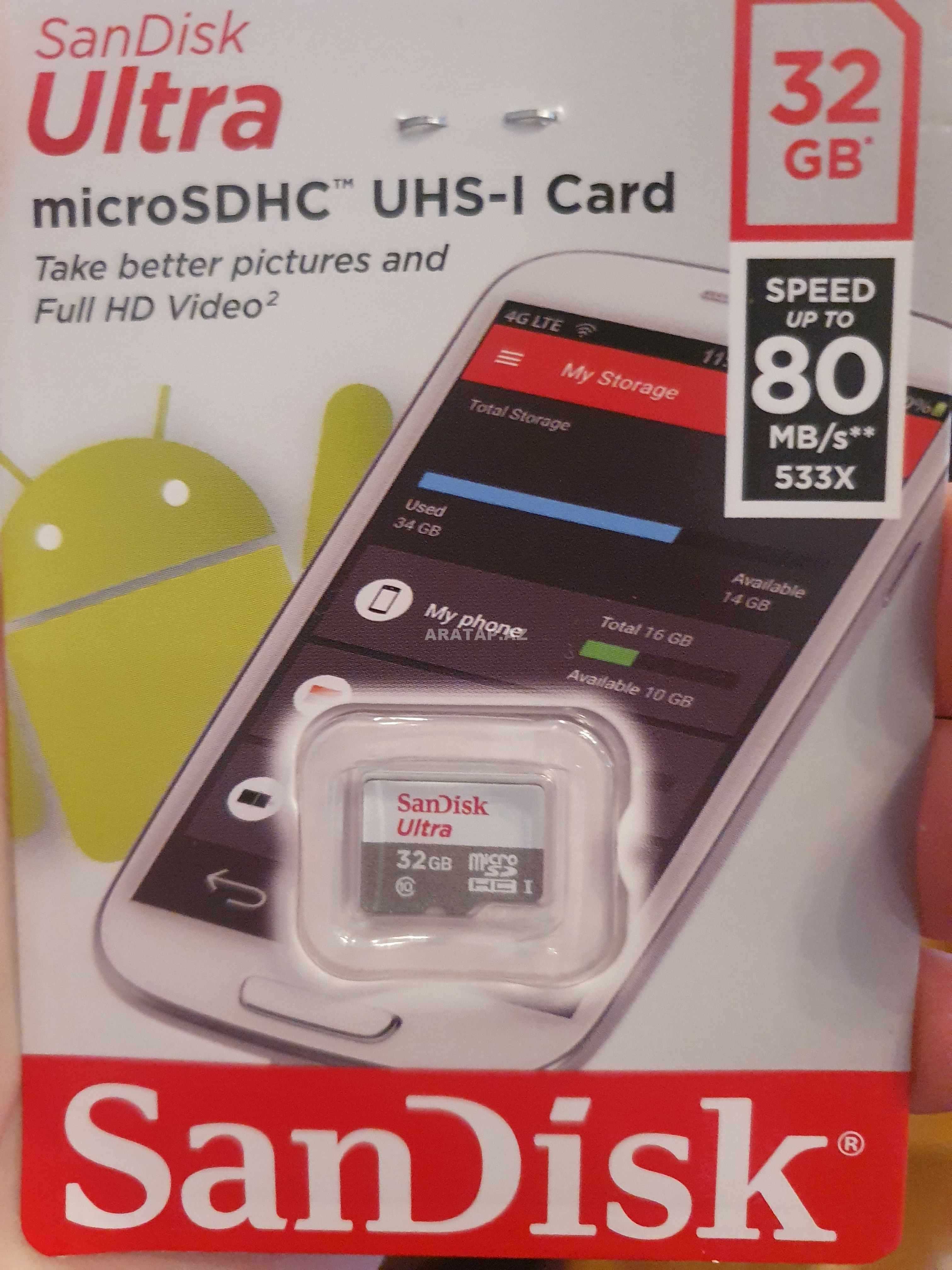 Sandisk Mikro Yaddaş kartı 32 Gb Telefon Üçün