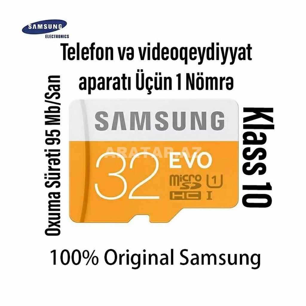 Yaddaş kartı Samsung Evo 32 Gb Sürət 95 Mb / San