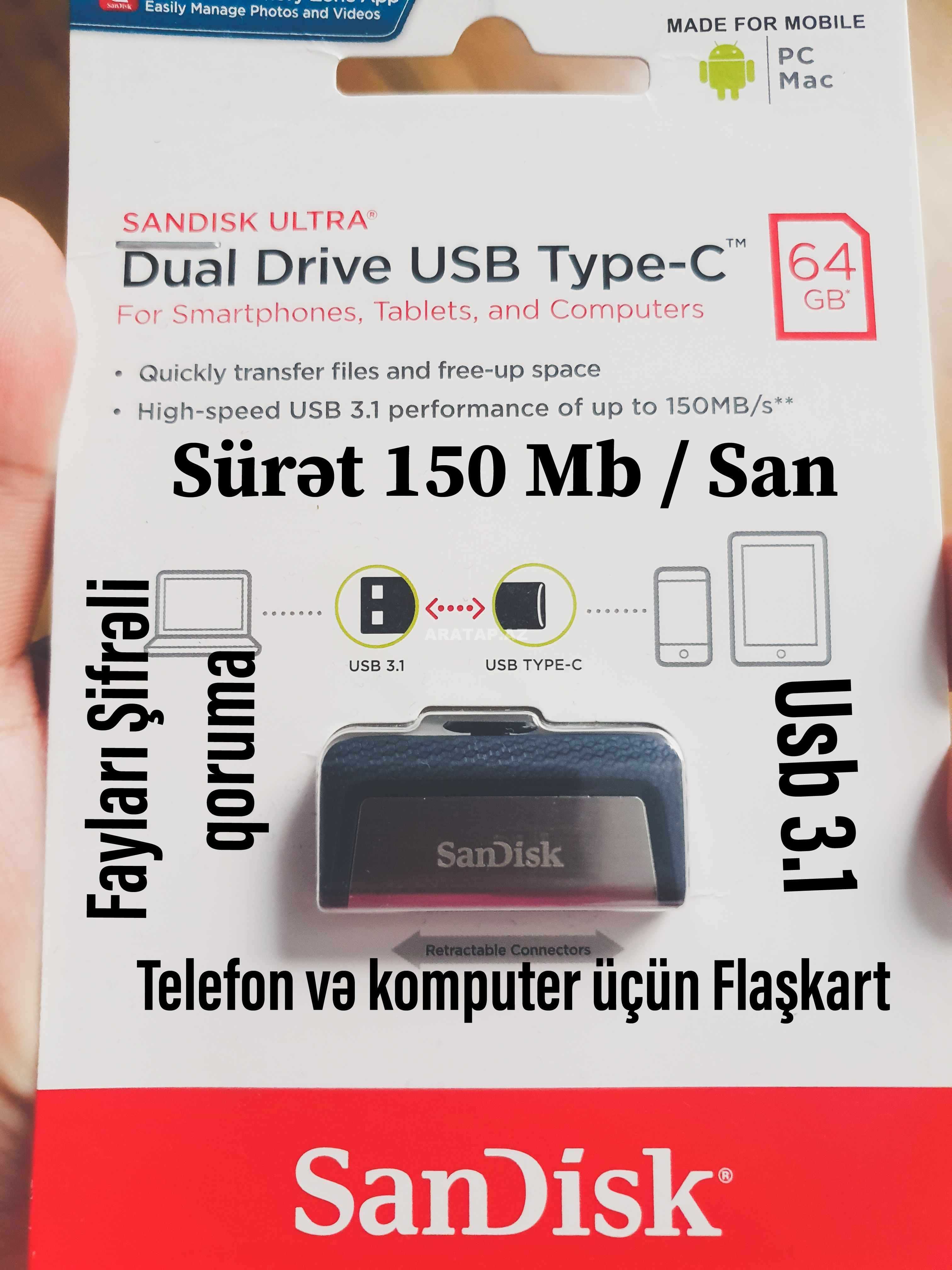 Sandisk 64 Gb Type C Ultra dual Flaşkart Usb 3.1