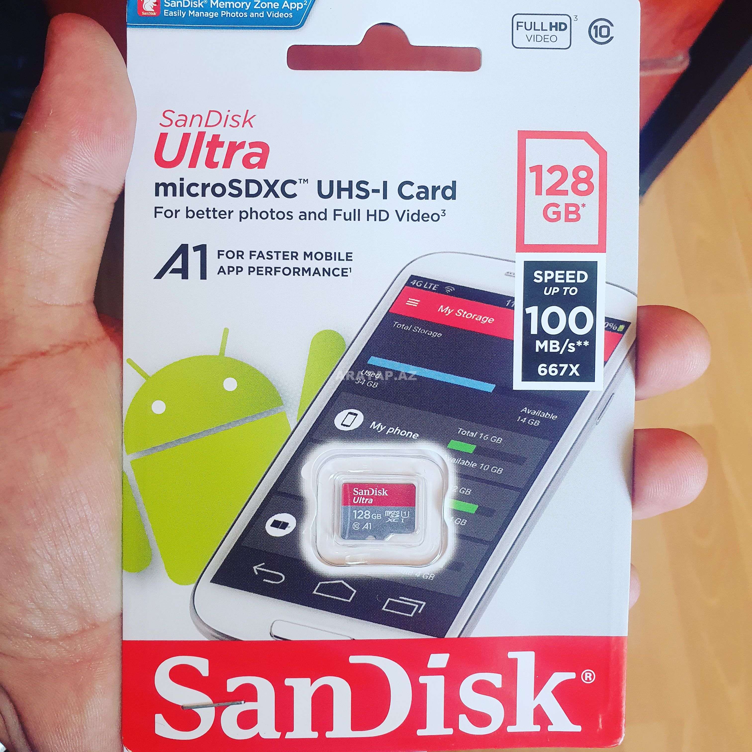 Yaddaş Kartı Sandisk 128 GB A1 Ultra Klass10