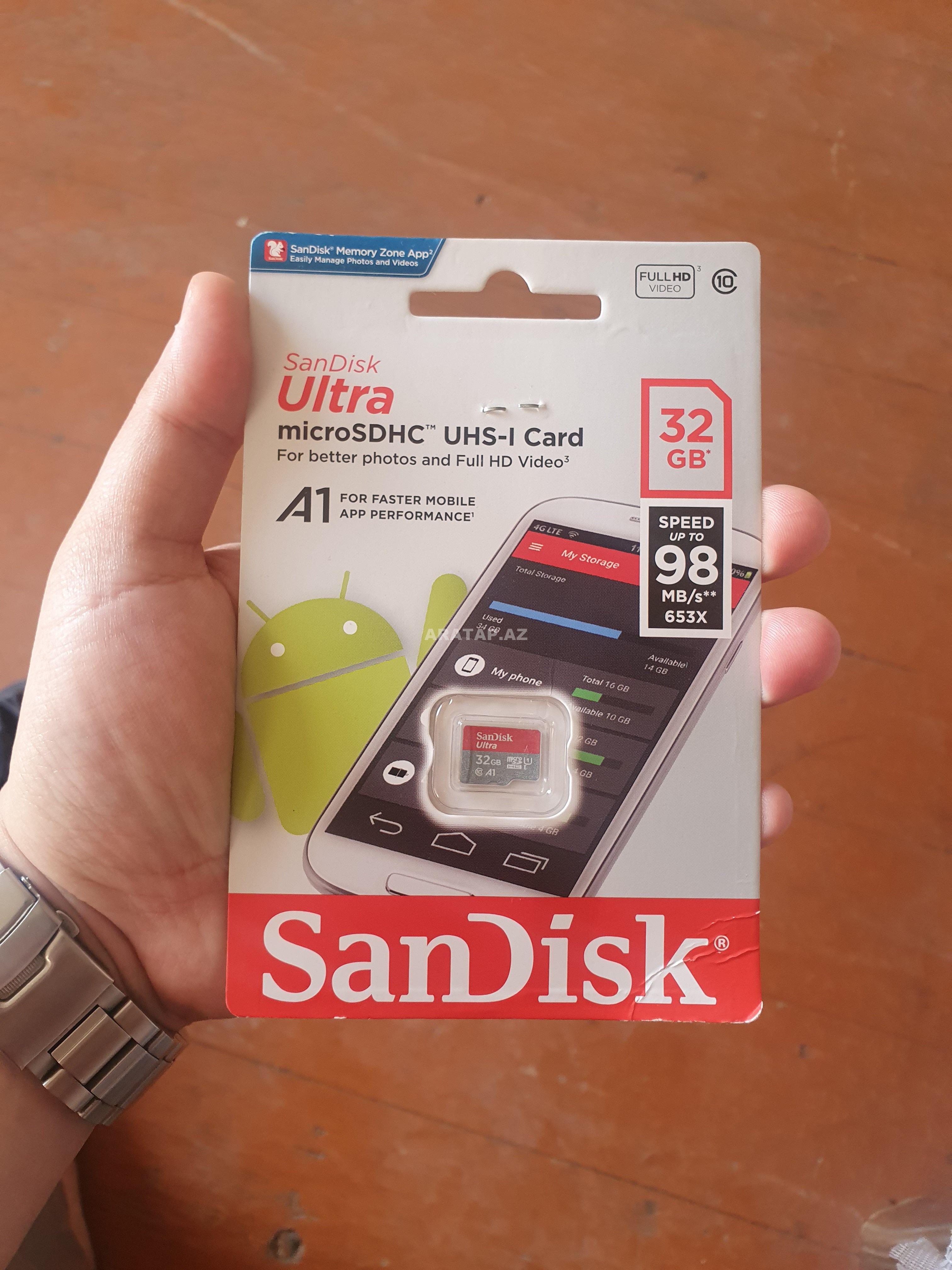 Yaddaş kartı 32 GB Sandisk A1 Klass10 Sürət 98 Mb