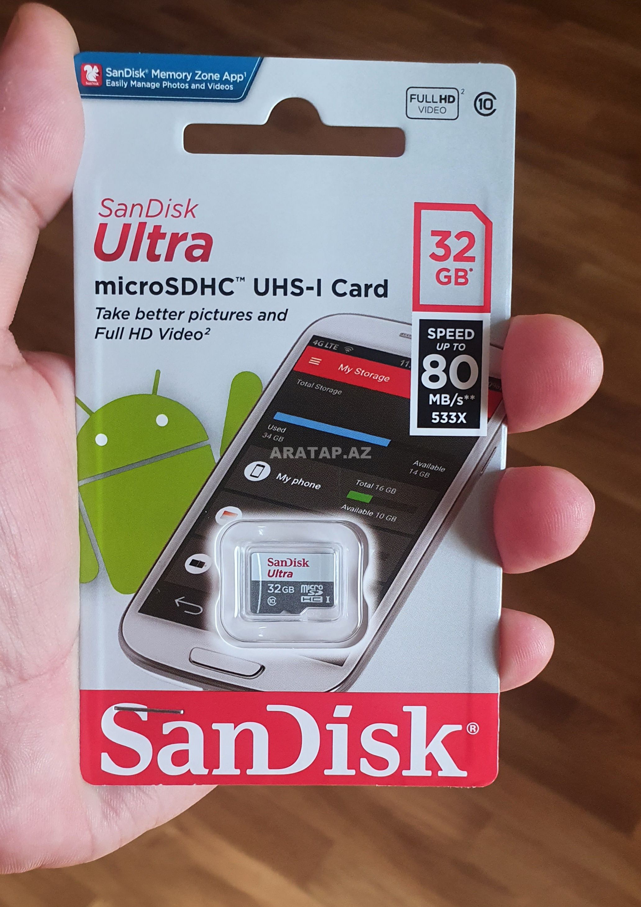 Mikrokart Klass10 Sandisk 32 Gb Yaddaş karti Sürət 80 Mb /San