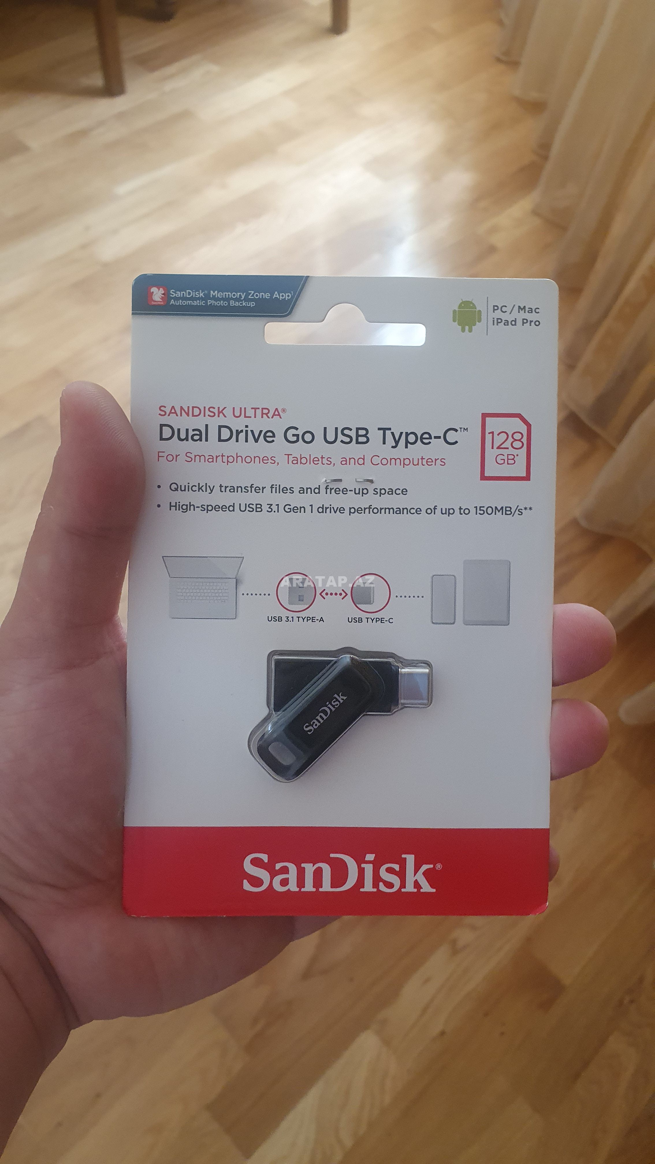 Sandisk Type C 128 Gb Ultra Dual Go Usb 3.1 Telefon Və Komputer Üçün Flaşkart