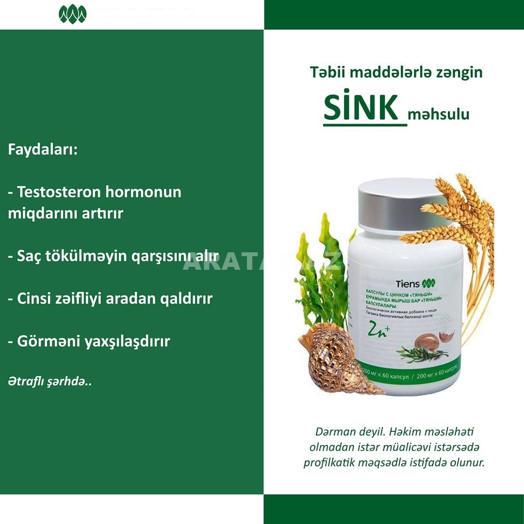 "Sink (BioZn)"-Əzələ,Saç,Şəkər,Cinsi Zəiflik,Sonsuzluq,Göz,Sümük,Böyrək,Dırnaq,Prostat,İmunitet,Əsəb