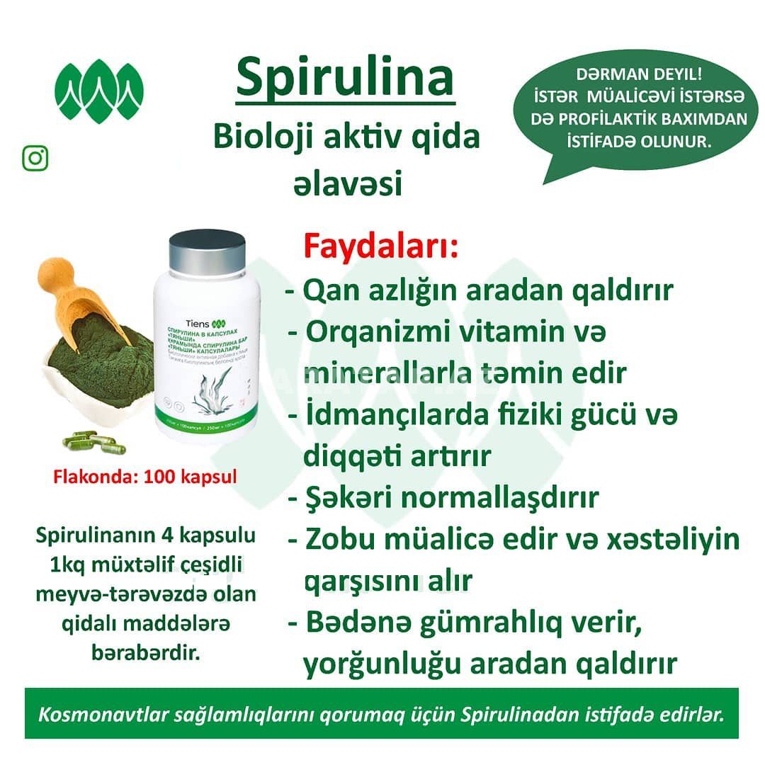 "Spirulina"-Qan-Dəmir Azlığı,Onkoloji,Qrip,İmmun,Oynaq,Görmə,Ürək,Qan Təziqi,Bağırsaq,Dəri