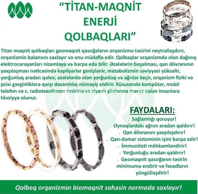"Titan Maqnit Müalicəvi Enerji Qolbaqlar"-Təziq,Qan Dövranı,Əsəb,Ağrı,İmunitet,Oynaq,Yuxu,Dəri
