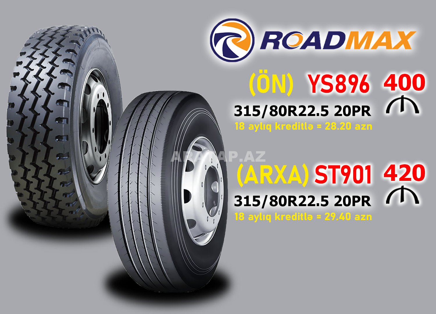 Roadmax 315/80R22.5 20PR təkərləri